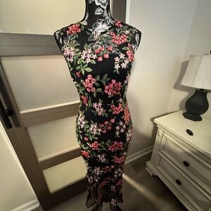 Calvin Klein Pink and White Sheath Midi Dress